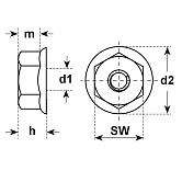 Écrous hexagonaux à embase INOX A2 DIN 6923 