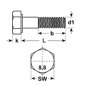 Sechskantschrauben Stahl vz DIN 960 MF 8.8 