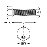 Sechskantschrauben Stahl vz DIN 961 MF 8.8 