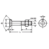 Boulons de charrues à ergot DIN 604-4.6 avec écrou s 6-pans zingué-bleu