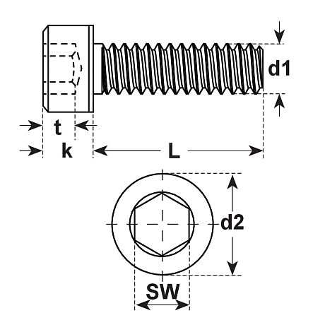 Vis à tête cylindrique avec six pans creux en acie