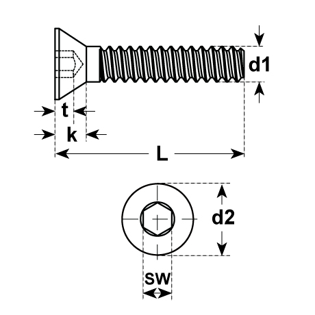 Senkschrauben 90° I-6-Kt. Stahl sw DIN 7991 10.9