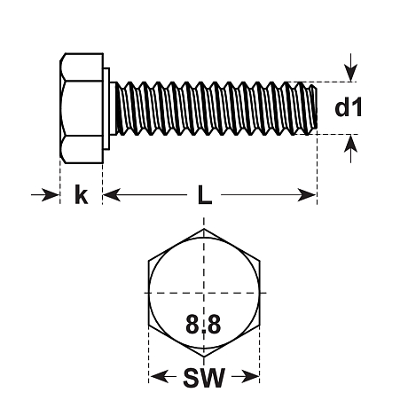 Sechskantschrauben Stahl sw DIN 933 8.8