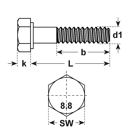 Sechskantschrauben Stahl sw VSM 12361 8.8